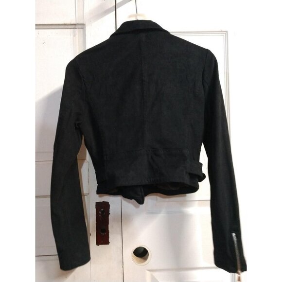 Ashley International Black Cropped Jacket S With Zipper & Belt Accents - Picture 2 of 6